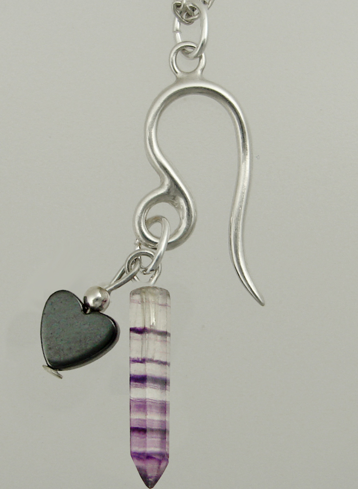 Sterling Silver Leo Pendant Necklace With an Fluorite Crystal And a Black Onyx Heart